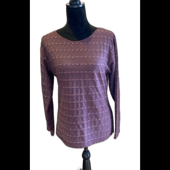 Sostanza Top Size Medium Knit Blouse Dk Purple Pullover Textured Pattern Stretch - Picture 1 of 8